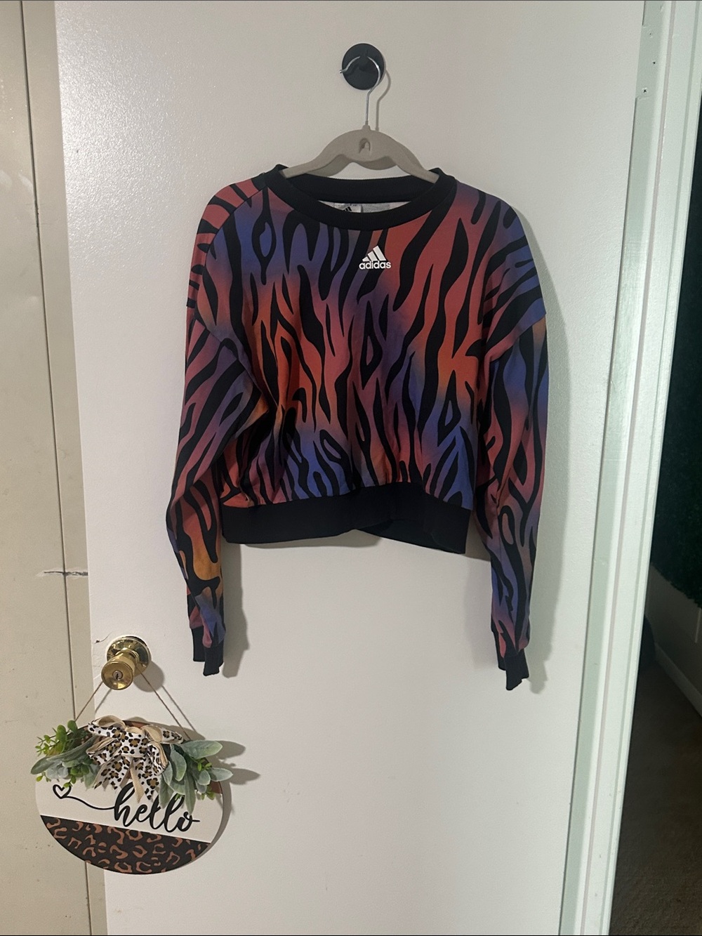 Adidas Women's Multicolor Zebra-Print Cropped Sweatshirt